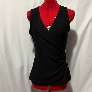 Chic Black Sleeveless Wrap Tank Top